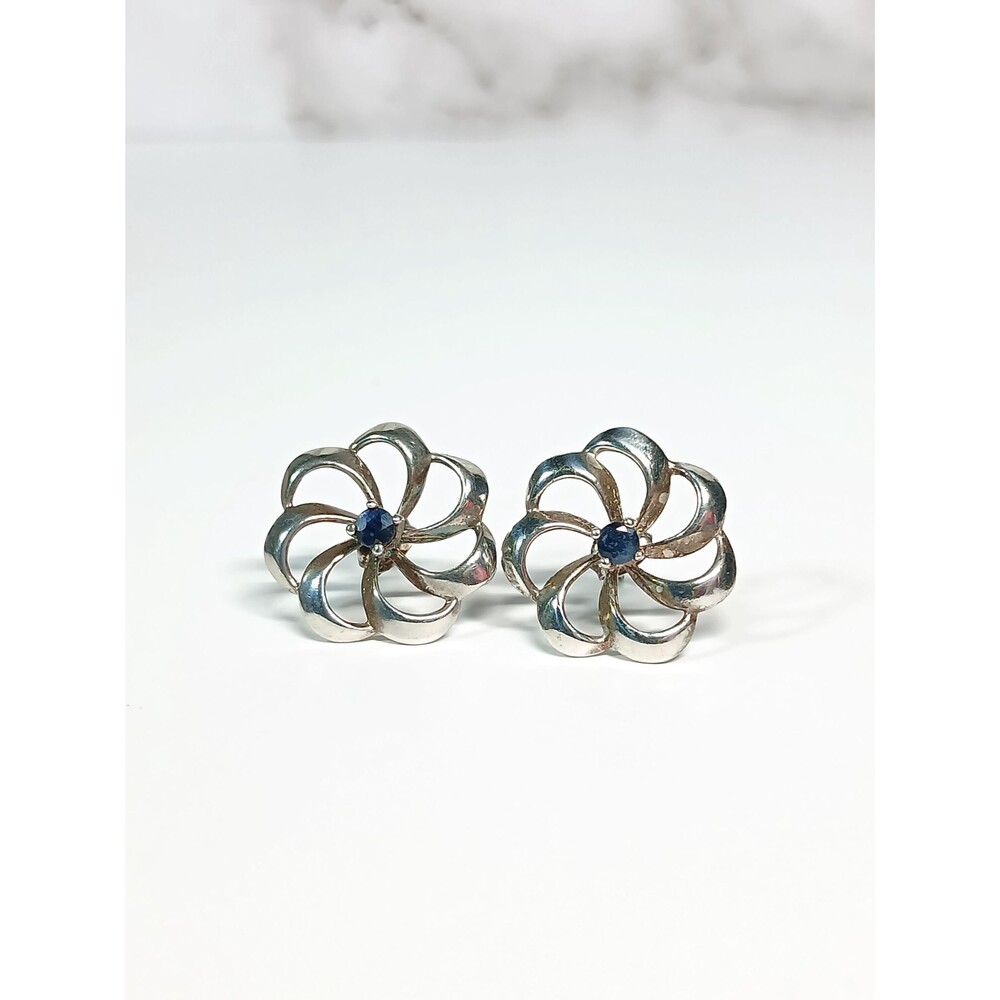 Sterling Silver 925 Blue Topaz Flower Stud Earrings